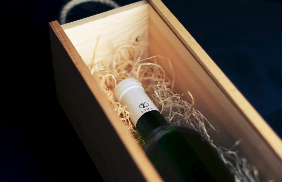Bottle of wine in a gift box 