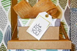 wrapped present with gift tag